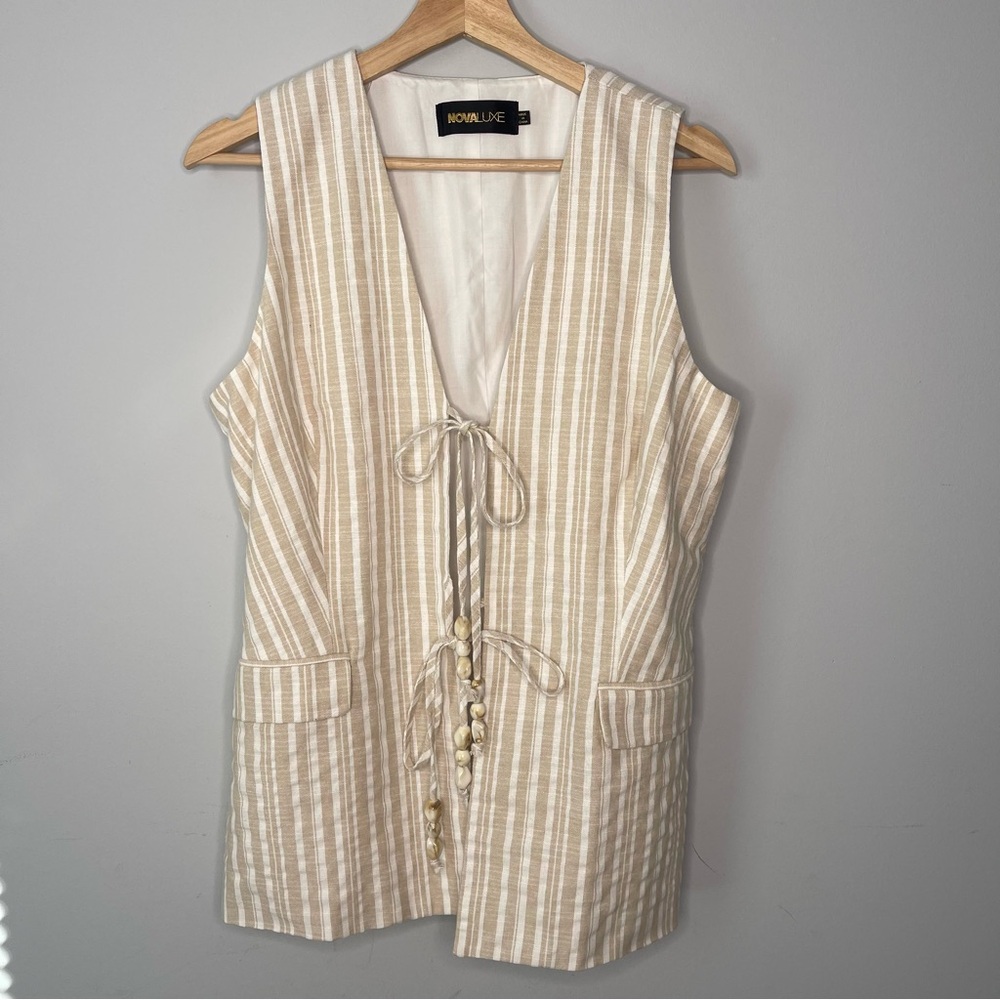 NovaLuxe Paulina Striped Linen Tie Lightweight Vest (X-Large)